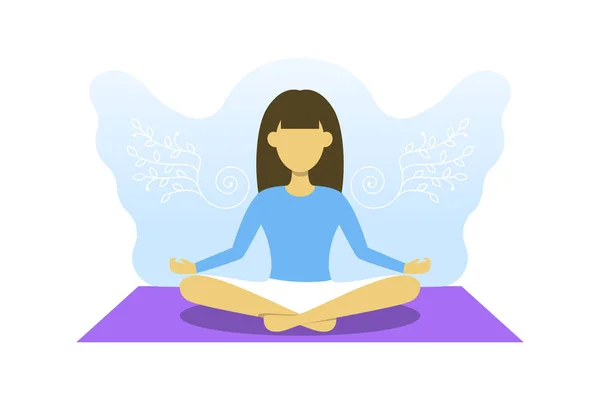 Chica Joven Dedica Meditación Ilustración Vectorial Yoga Sport Libera Concepto — Vector de stock