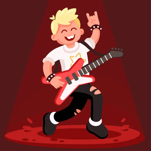 Guitarrista de rock se para en el escenario . — Vector de stock