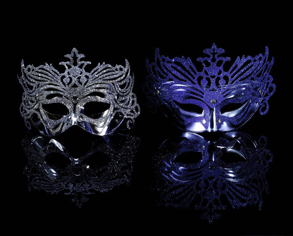 blue and silvery carnival masks