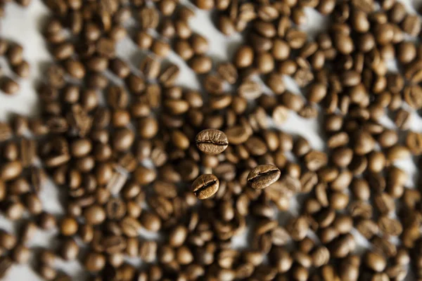 Kahve Çekirdeklerinin Odak Noktası Kahve Çekirdeklerinin Odaklanmamış Arka Planıdır — Stok fotoğraf