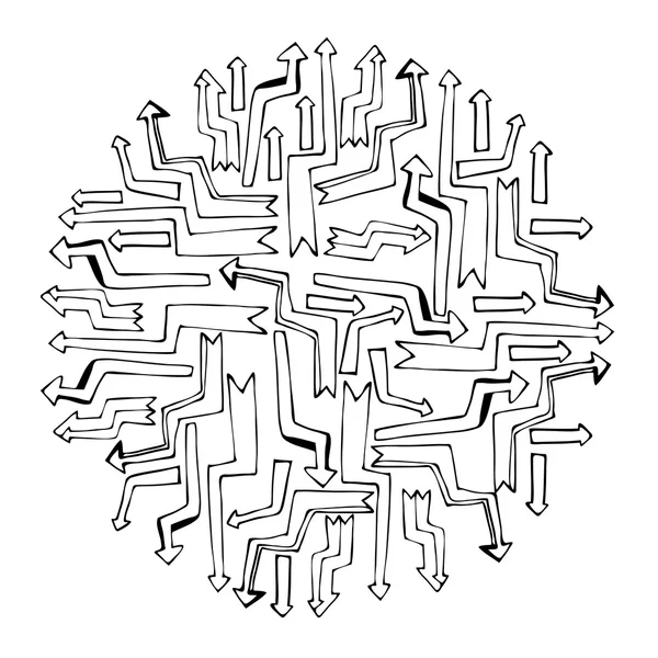 Set di frecce disegnate a mano isolate. Illustrazione vettoriale monocromatica . — Vettoriale Stock