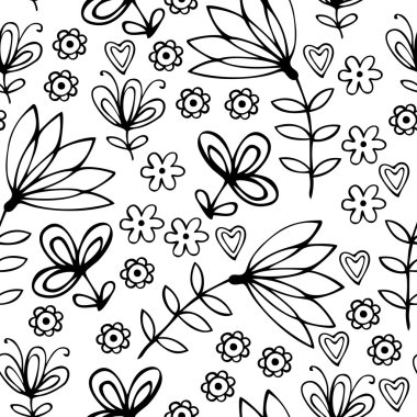 Güzel tek renkli çiçek süsleme. Vektör seamless modeli.