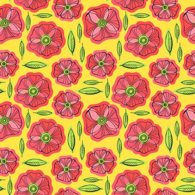 Güzel haşhaş çiçekleri hazır, renkli vektör seamless modeli.