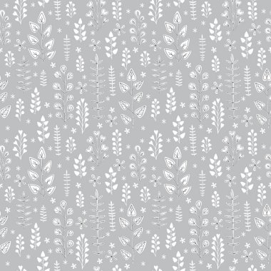 Güzel çiçek süsleme, tek renkli vektör seamless modeli.