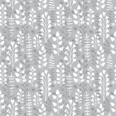 Güzel çiçek süsleme, tek renkli vektör seamless modeli.