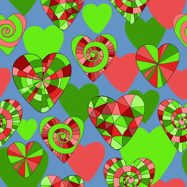 Vector colorido patrón sin costura de hermosos corazones. Lo mejor para el Día de San Valentín, la boda y el diseño de cumpleaños . — Vector de stock