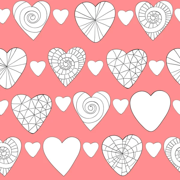 Monochrome Vector seamless pattern of beautiful hearts. The best for Valentine's Day, Wedding and Birthday design. — Stock Vector