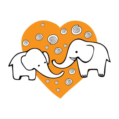 Şirin elle çizilmiş filler kümesi. Tek renkli vektör çizim.