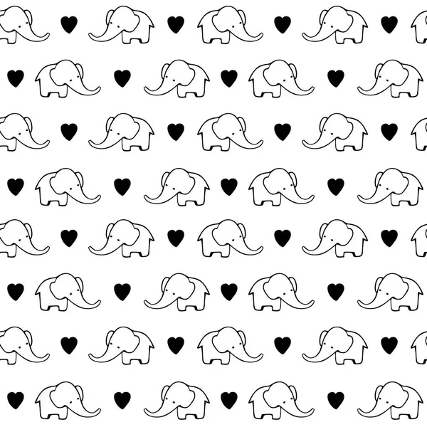 Schattig hand getrokken olifanten. Monochroom Vector naadloze patroon. — Stockvector