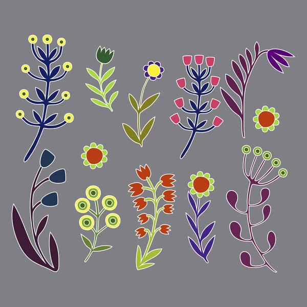 Hermoso conjunto de flores. Objetos aislados vectoriales . — Archivo Imágenes Vectoriales