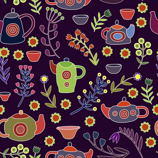 Cute tea set. Colorful Vector seamless pattern. Royalty Free Stock Vectors