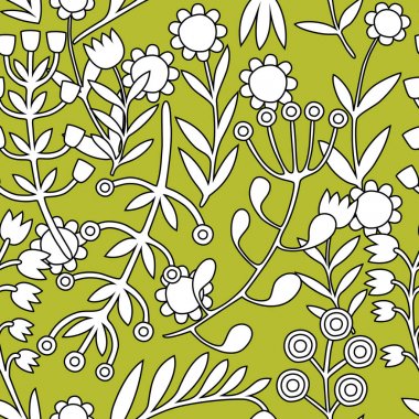 Güzel çiçekler hazır, tek renkli vektör seamless modeli.