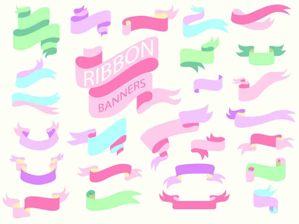 Sweet pastel ribbon banner set — Stock Vector