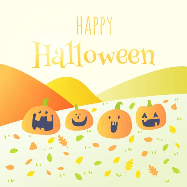 Feliz Halloween tarjeta de felicitación divertida calabaza — Vector de stock