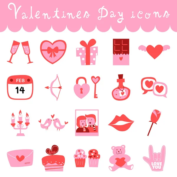 Glückliche Valentinstag-Doodle-Ikonen — Stockvektor