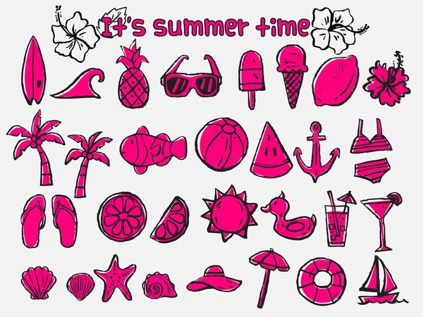 Sommerzeit-Doodle-Symbol gesetzt — Stockvektor