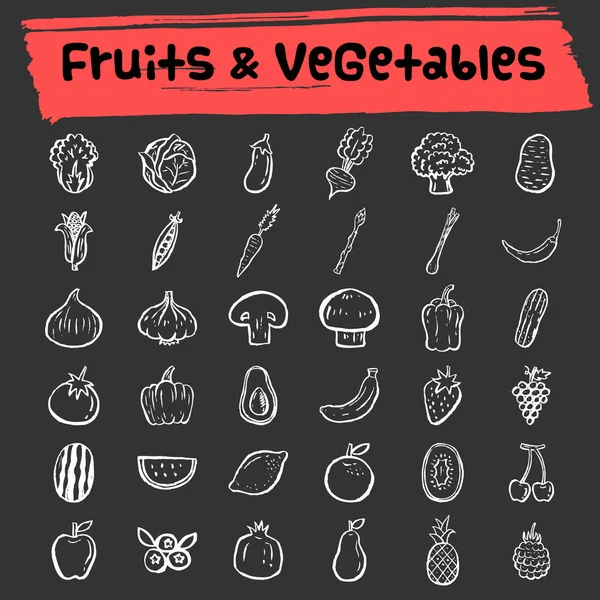 Conjunto de iconos de garabatos de frutas y verduras — Archivo Imágenes Vectoriales