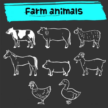 çiftlik hayvan doodle kroki Icon set