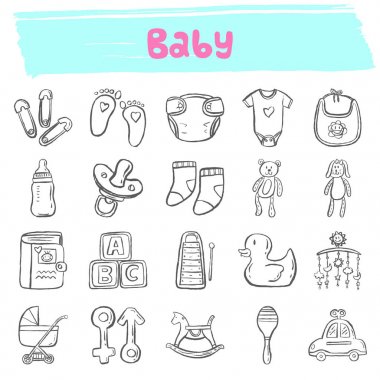 Bebek elle çizilmiş doodle Icon set