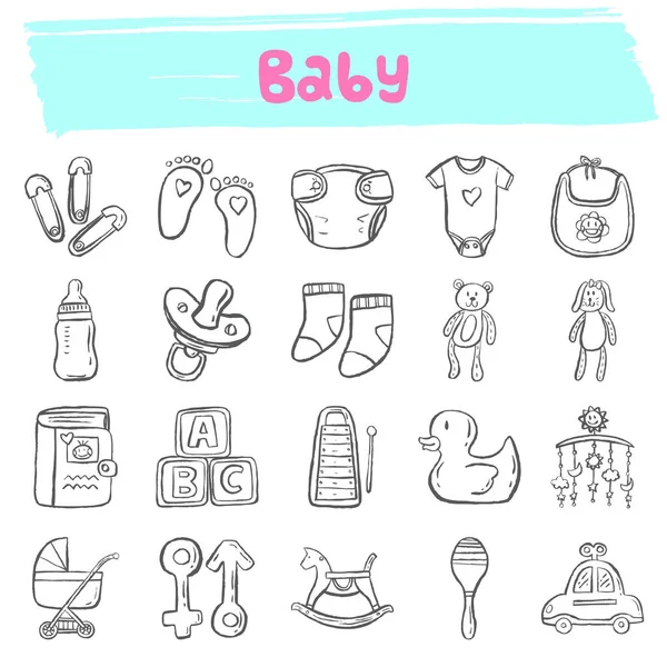 Baby hand getrokken doodle icon set — Stockvector