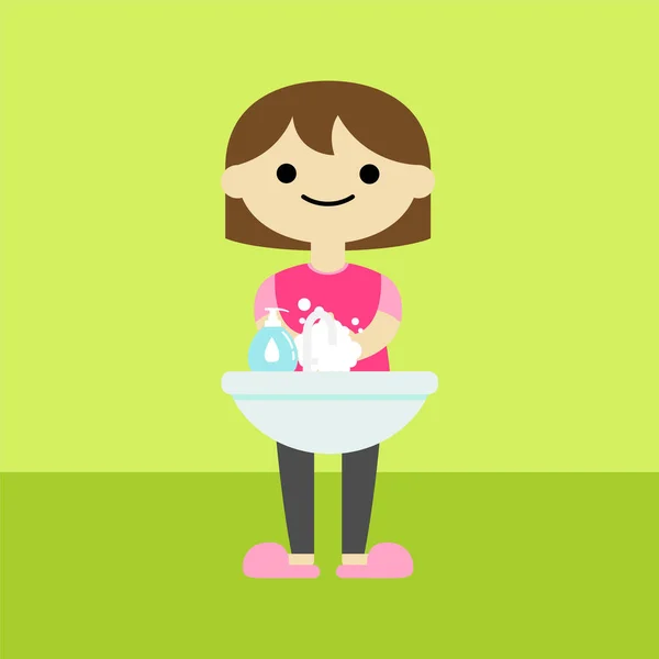 Girl Washing Hands Cartoon Vector Illustration — Stock Vector