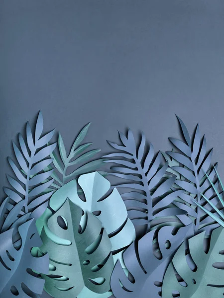 Trendy denim blue tropical leaves. — Stock Photo, Image