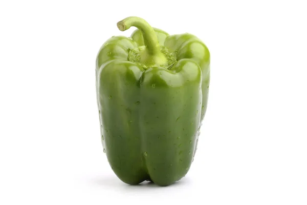 Groene Paprika Met Stam Witte Achtergrond — Stockfoto