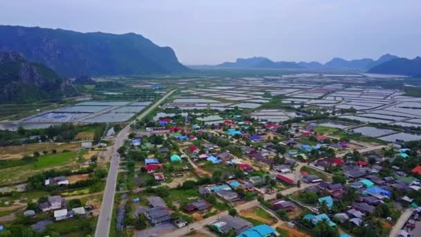 Garnalen boerderijen van bovenaf in Sam Roi Yot, Thailand. — Stockvideo