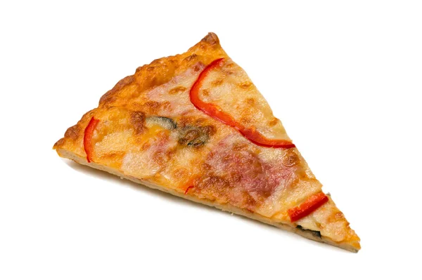 Delicious slice pizza isolated on white — Stock Photo, Image
