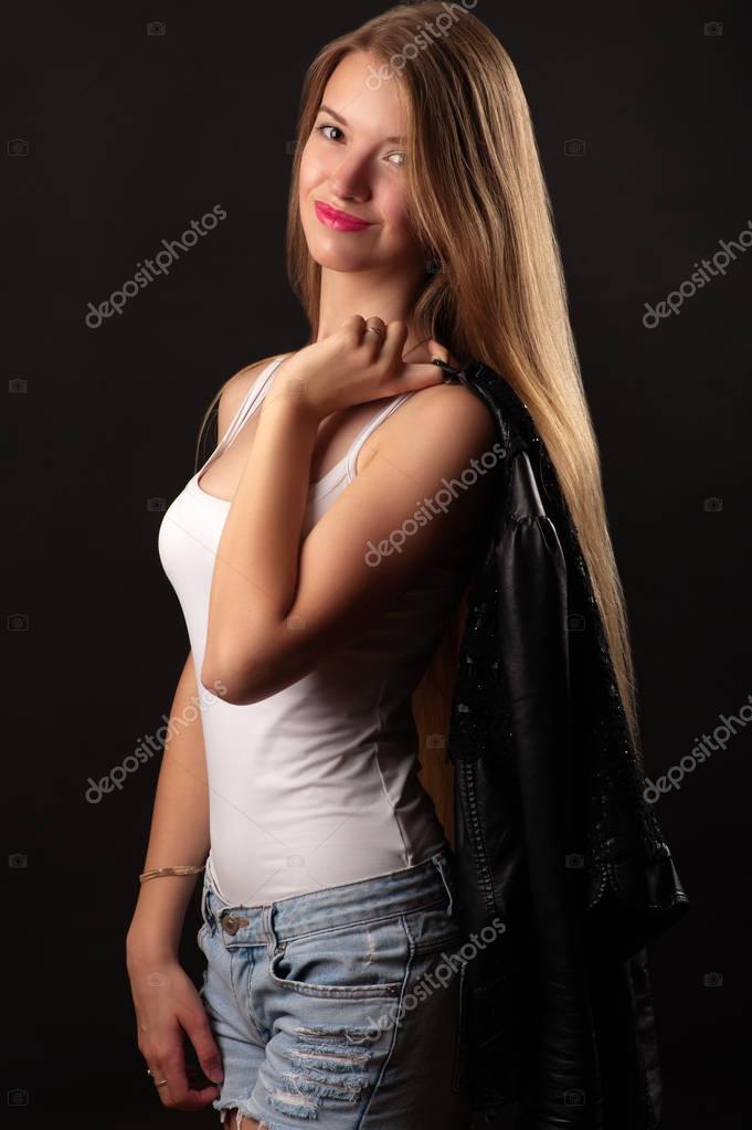 Beautiful Blond Teenager Girl With Jacket Isolated On Black Background Photo By Dualshock Beautiful Blond Teenager Girl With Jacket Isolated On Black Background Photo By Dualshock