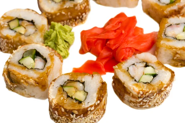 Japoński sushi rolls z góry — Zdjęcie stockowe