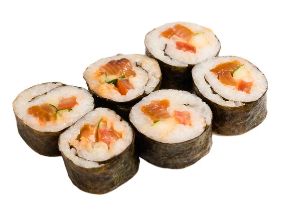 六寿司卷从上面上白色孤立 — 图库照片