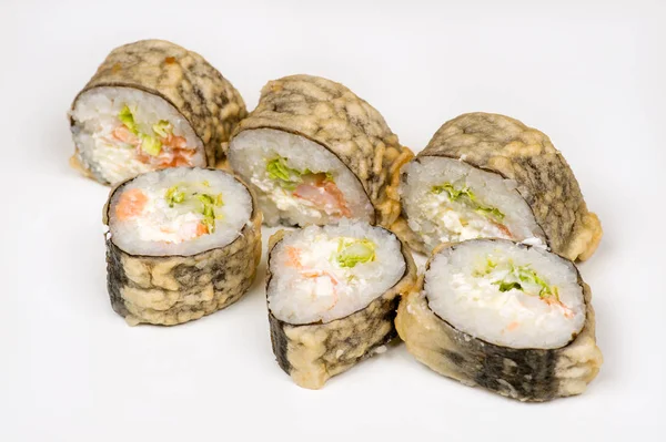 六个美味的寿司卷从上面 — 图库照片