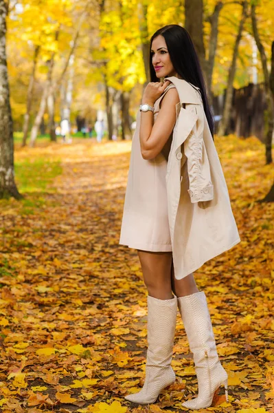 Attraktiv kvinna på hösten park — Stockfoto