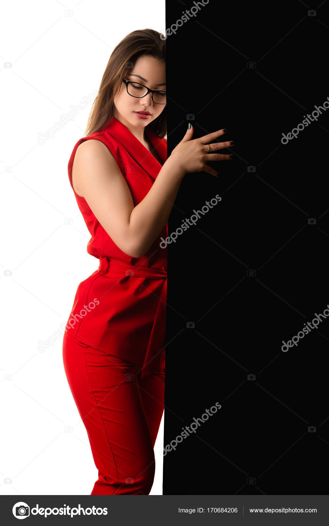 black red suit girl