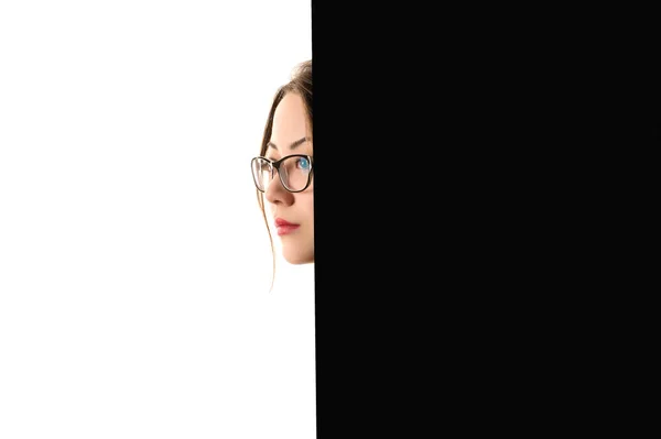 Creative profile face Korean girl on black and white background — Stock Photo, Image