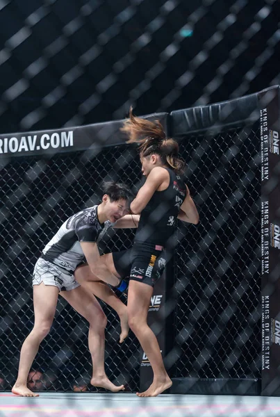 Angela Lee της Σιγκαπούρης και Jenny Χουάνγκ της κινεζικής Ταϊπέι με ένα πρωτάθλημα» μία: πολεμιστής Βασίλειο" — Φωτογραφία Αρχείου