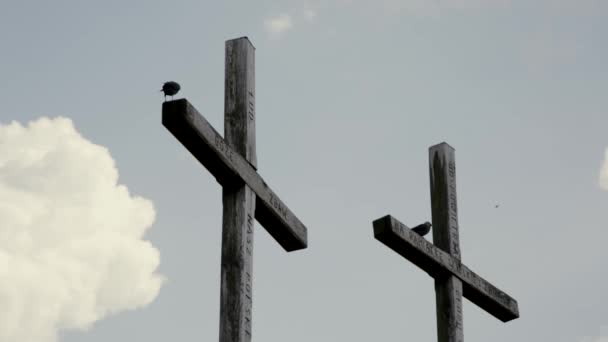 空の背景に十字架のシルエット — ストック動画