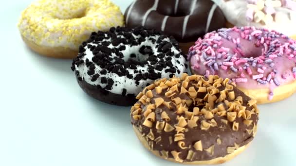 Colourful Donuts Different Tastes — Stock Video