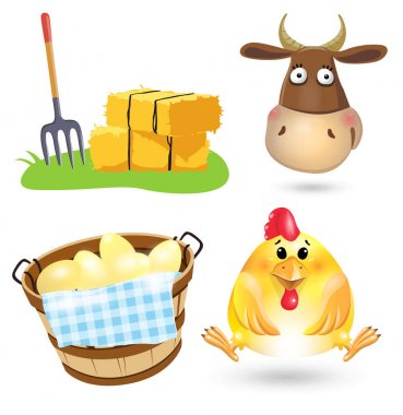 Çiftlik çizgi film seti. Beyaz izole