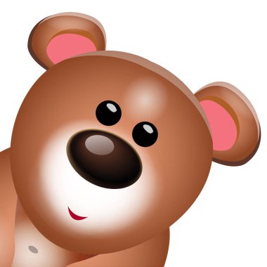 Tatlı Teddy ayı karikatür portre beyaz arka plan üzerinde. Vektör çizim