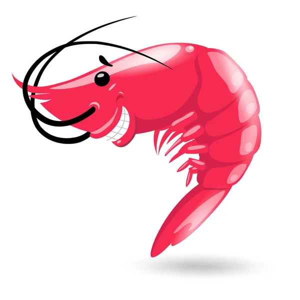 Smiling red sea cartoon shrimp on white background. Vector illustration — Stock Vector