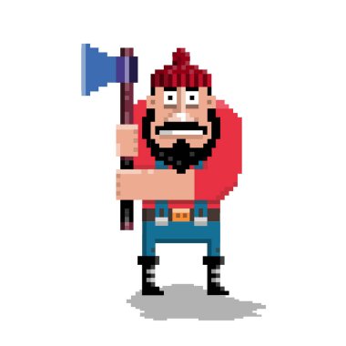 Lumberjack Character, pixel art vector illustration on white background clipart