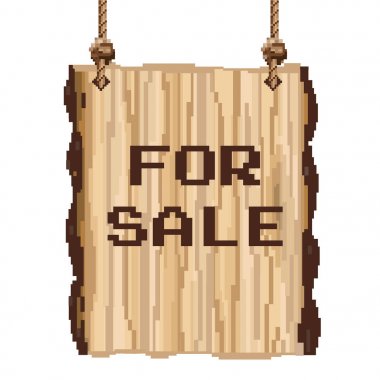 Wood sign FOR SALE. Vector pixel art on white clipart