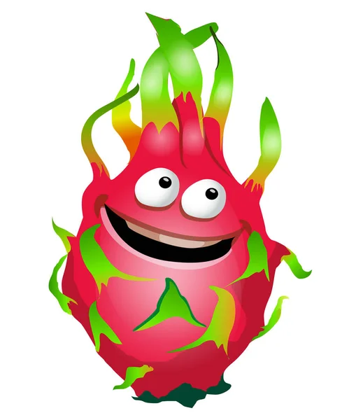 Leuke tekenfilm dragon fruit karakter. Pitaya. Vectorillustratie, illustraties, geïsoleerd op witte achtergrond — Stockvector