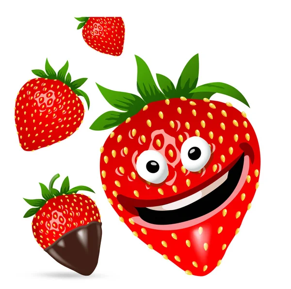 Strawberry cartoon character set. Vector illustration, clip-art, isolated on white background — Stock Vector