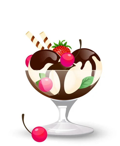 Helado de crema en taza. Ilustración vectorial, clip-art, aislado sobre fondo blanco — Vector de stock