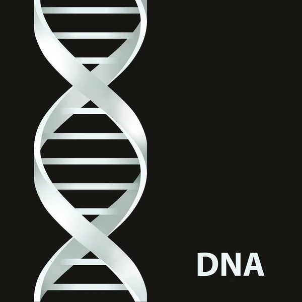 Zilveren Dna Dna. 3D-stile, vectorillustratie, geïsoleerd op zwarte achtergrond — Stockvector