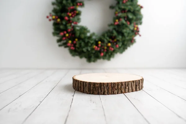 Wood ring product placement on a holiday set, mock up for products, Wood background