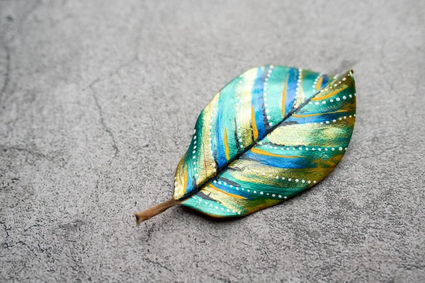 Painting leaves colors, crafts and art therapy for adults and kids. Classic Leaf painting art. 2020 isolation project.